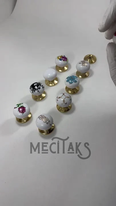 Porselen Görünüm Düğme Kulp Dolap Çekmece Kulpu Gold