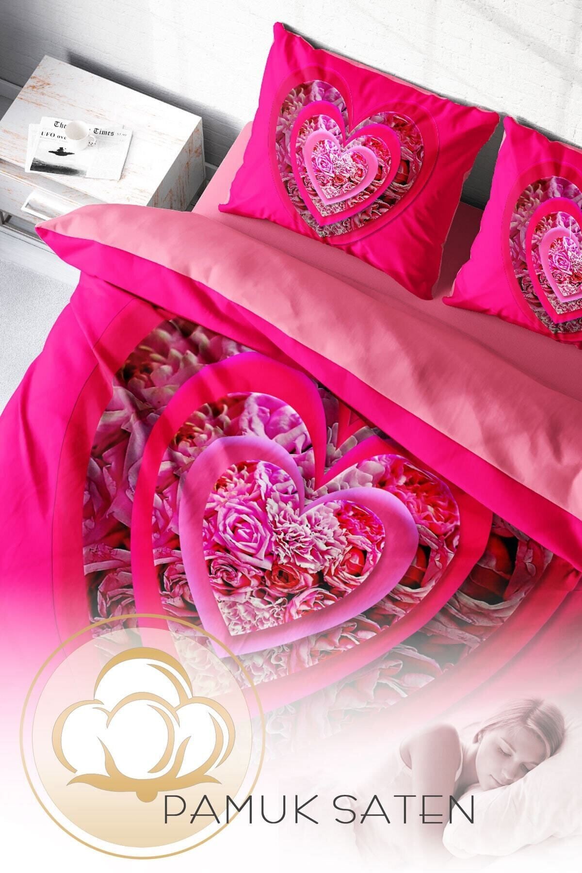 KING SIZE Pink Valentine 3d Çift Kişilik Nevresim Takımı