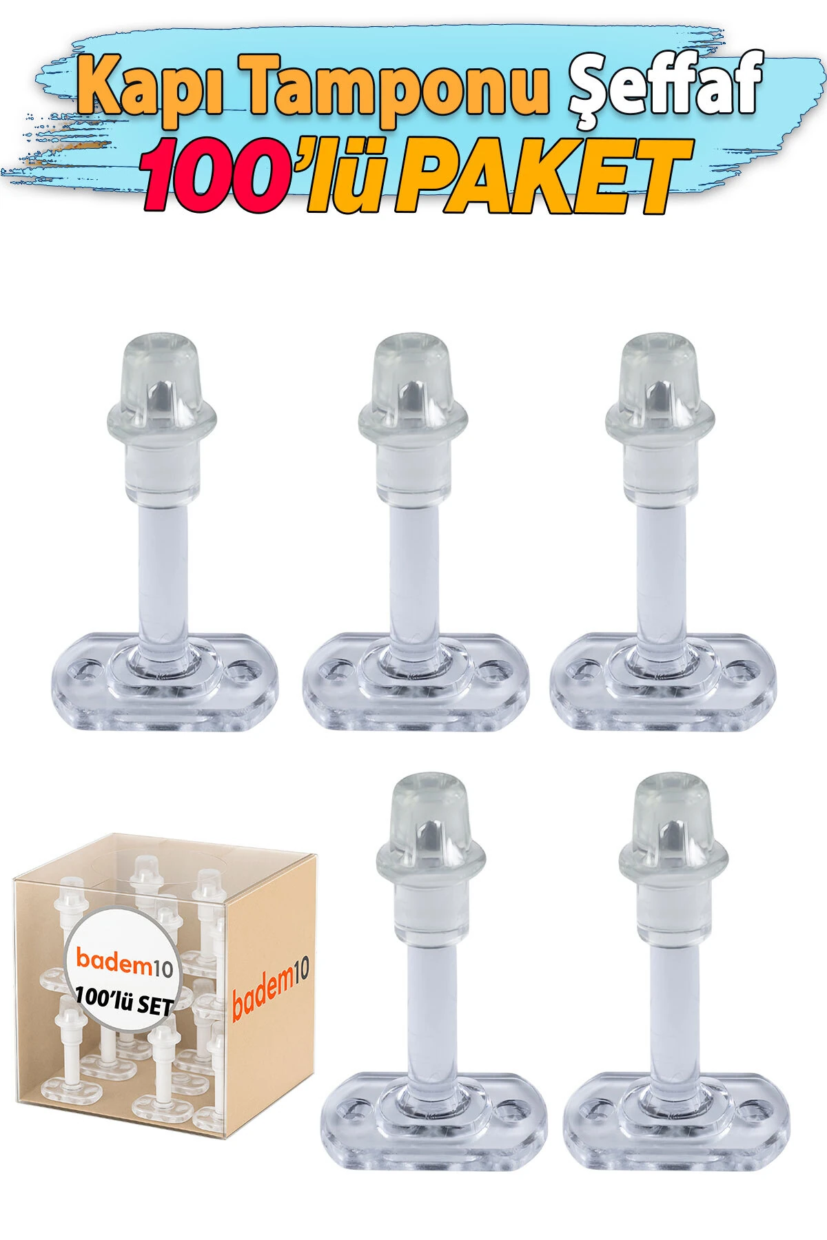 Şeffaf Plastik 100 Adet Kapı Pencere Arkası Tampon Vidalı Duvar Koruyucu Silikon Stoper Mobilya