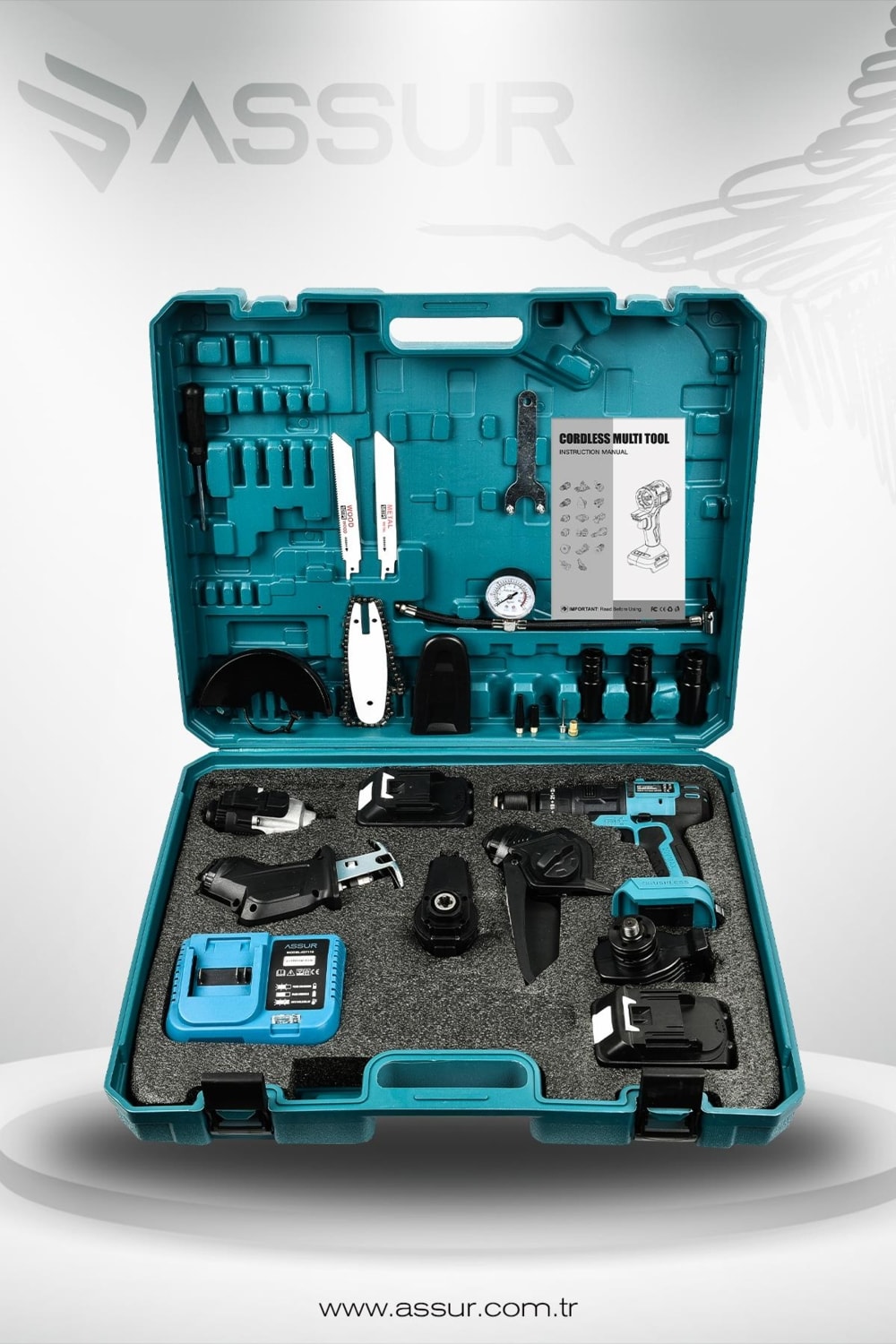 21V 6 Başlıklı Set Hava Pompası Vidalama Somun Sıkma Dal Budama Tilki Kuyruğu Taşlama