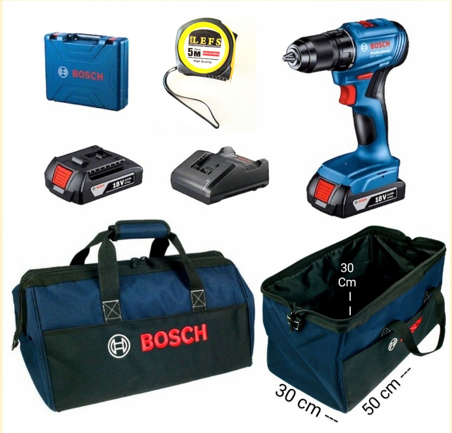 BOSCH Gsb 185 Li Darbeli Matkap Vidalama (Çift Batarya) ,çanta ve Metre