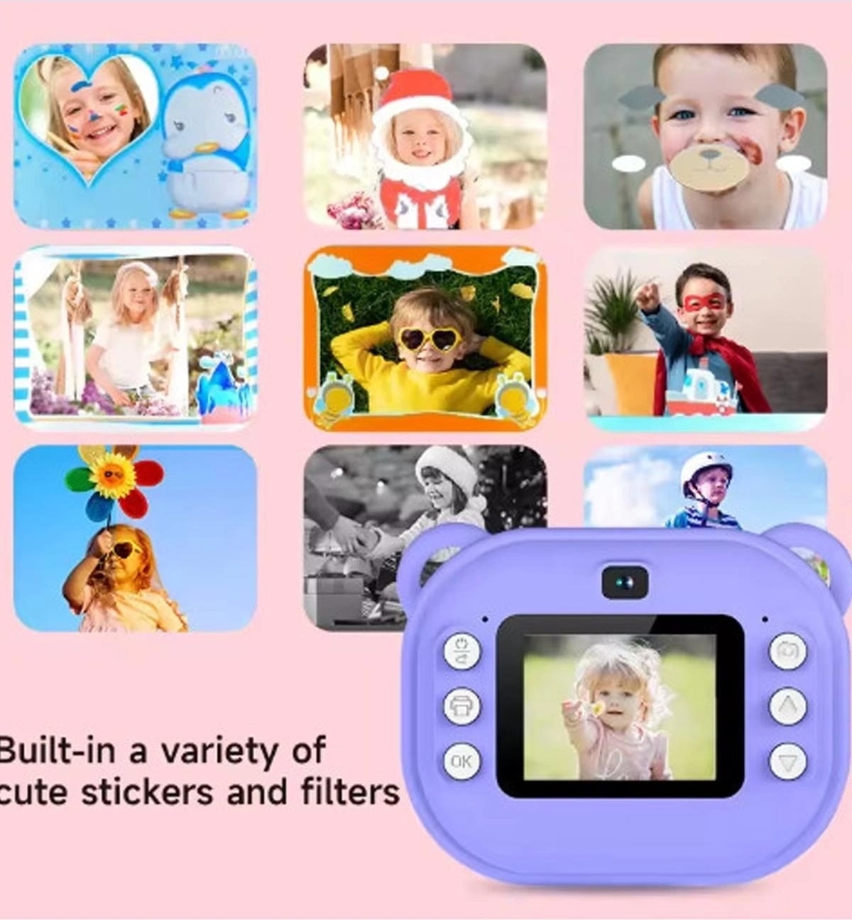 Buğz Dijital Video Kayıt Fotoğraf Çocuk Kamerası Anlık Termal Resim Kağıt Baskılı Vtn-09