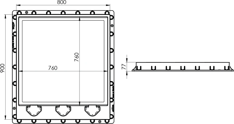 80x90 Menteşeli Rögar Kapağı / Çerçeve + Düz Kapak