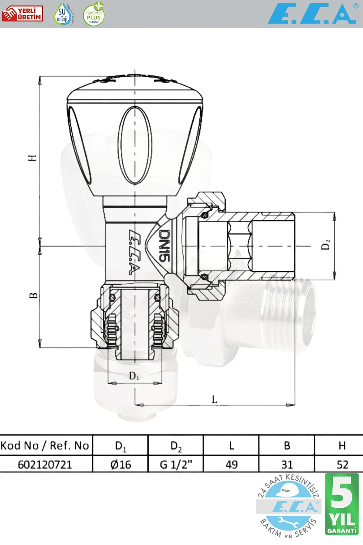 RV3 Köşe Radyatör Vanası 2 Adet Pex 1/2''x16 mm 602120721