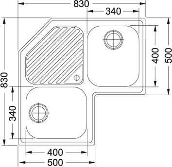PNX 621.E Evye, Progresso, 2 Göz, Damlalıklı, Köşe, Inox