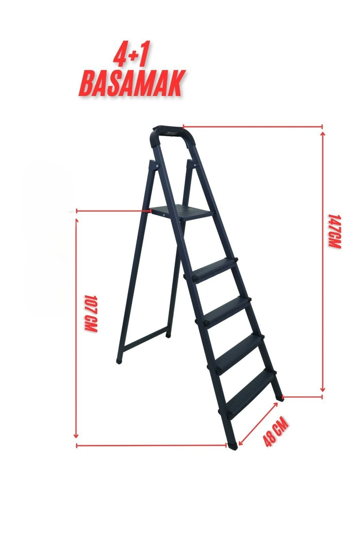 4+1 Basamaklı Katlanır Saç Merdiven | Kaymaz Geniş Basamaklı Ev Tipi Dayanıklı Merdiven