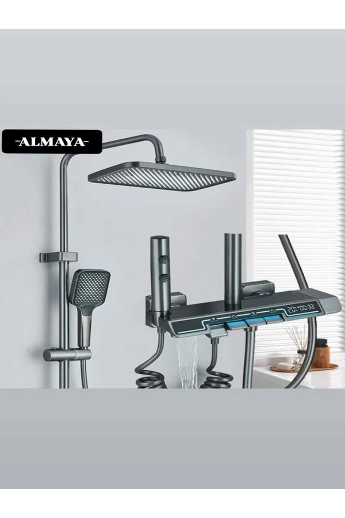 Termostatik Duş Bataryası Seti Antrasit Piyano Dijital Duş Seti Akıllı Pirinç Banyo 110079