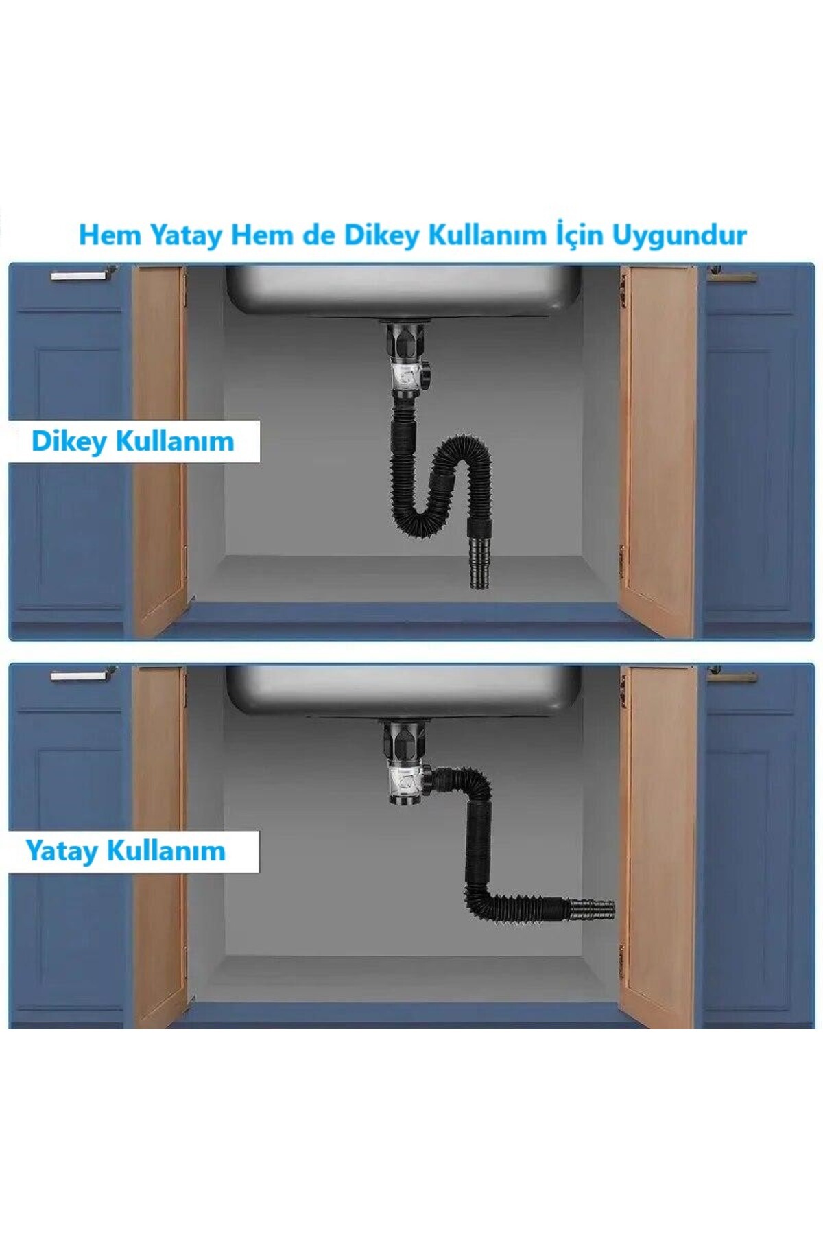 Koku Önleyici Yeni Nesil Körüklü Lavabo Sifonu Altı Hortumu Çift Yönlü Gider Borusu Evye Alt Takımı