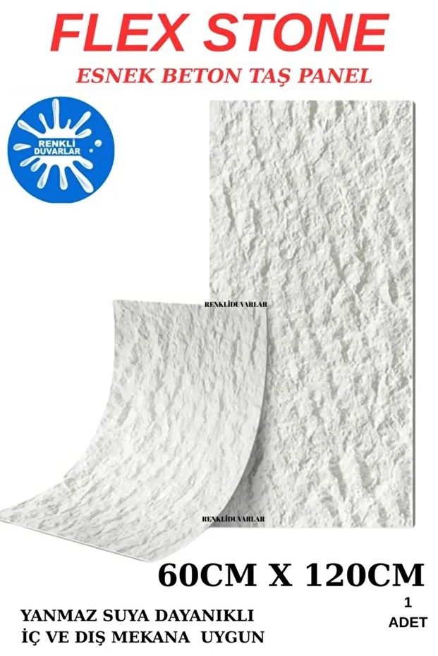 Felix Stone 60cmx120cm Esnek Taş Beton Panel Suya Ateşe Neme Dayanıklı Bahçe Ev Ofis Karavan Kaplama