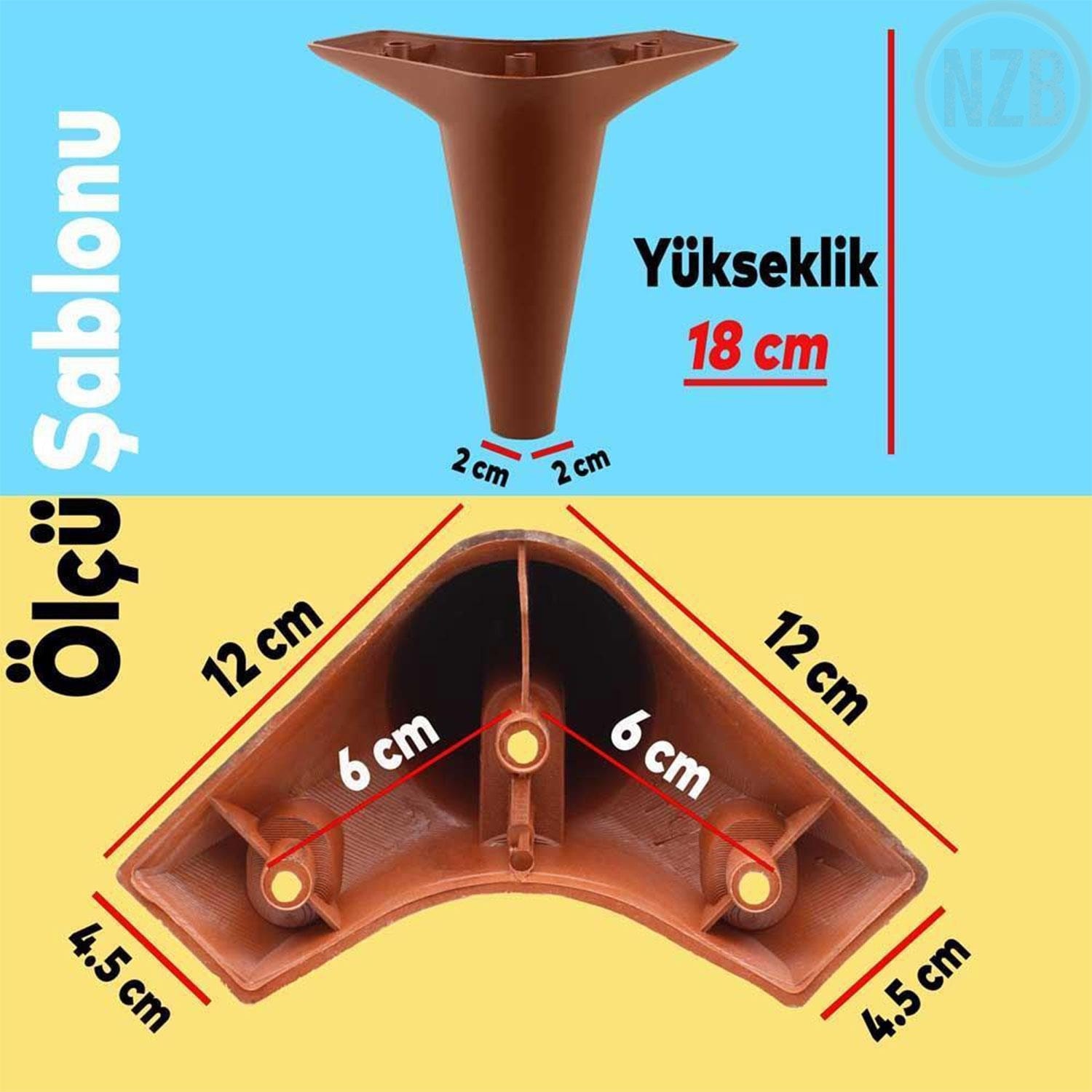 Lüks Mobilya Kanepe Sehpa Puf Koltuk Ayağı 18 cm Kahverengi Ahşap Desenli Baza Ayak 4 Adet