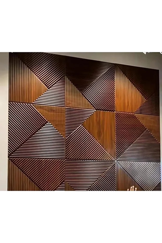 1m² (50cmx50cm 4 Adet) Kahverengi 3D ABS PVC Çizgili Desenli Dayanıklı Duvar Paneli Silinebilir