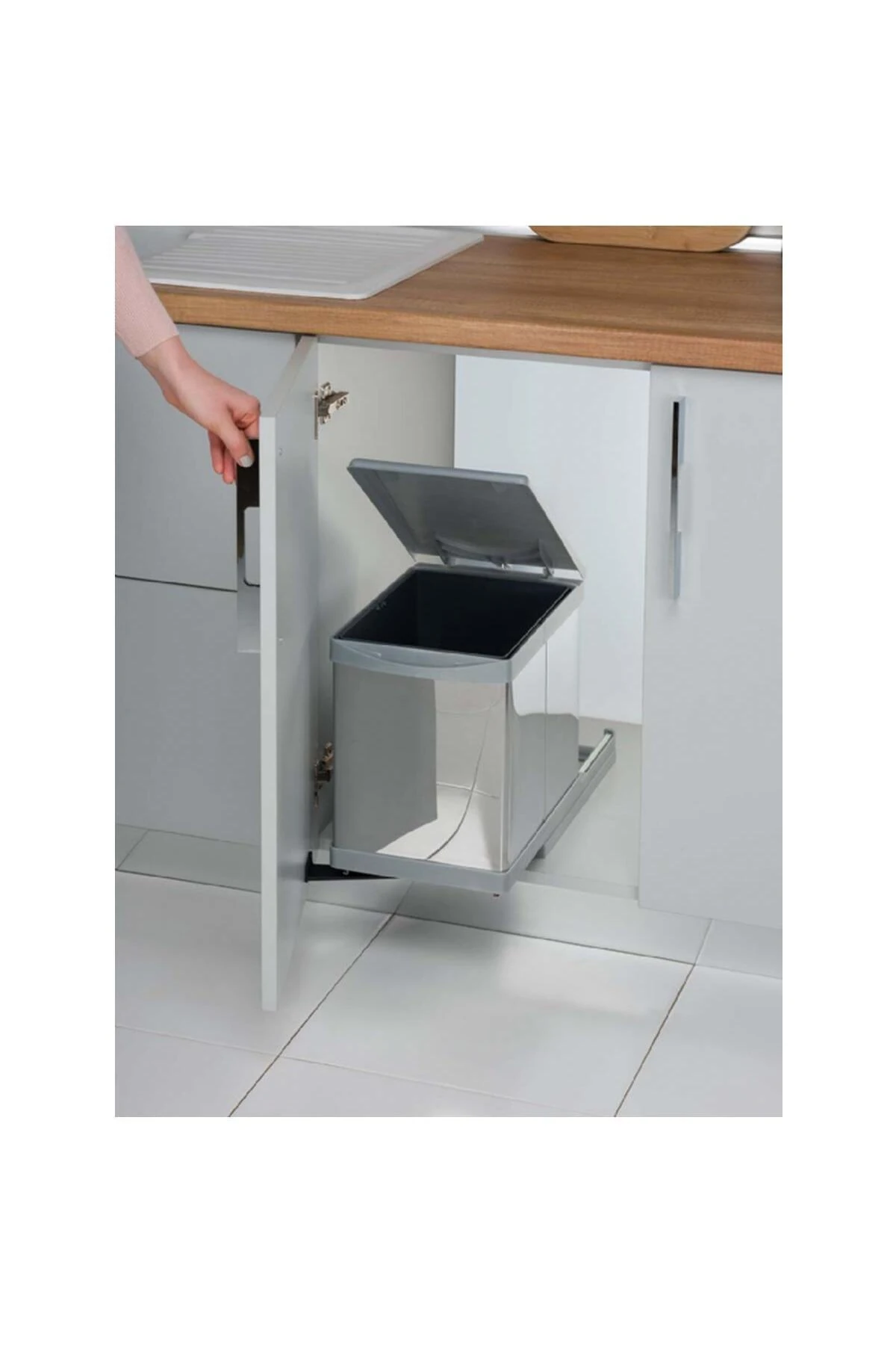 Raylı Çöp Kovası Otomatik 12 Lt Metalik Gri