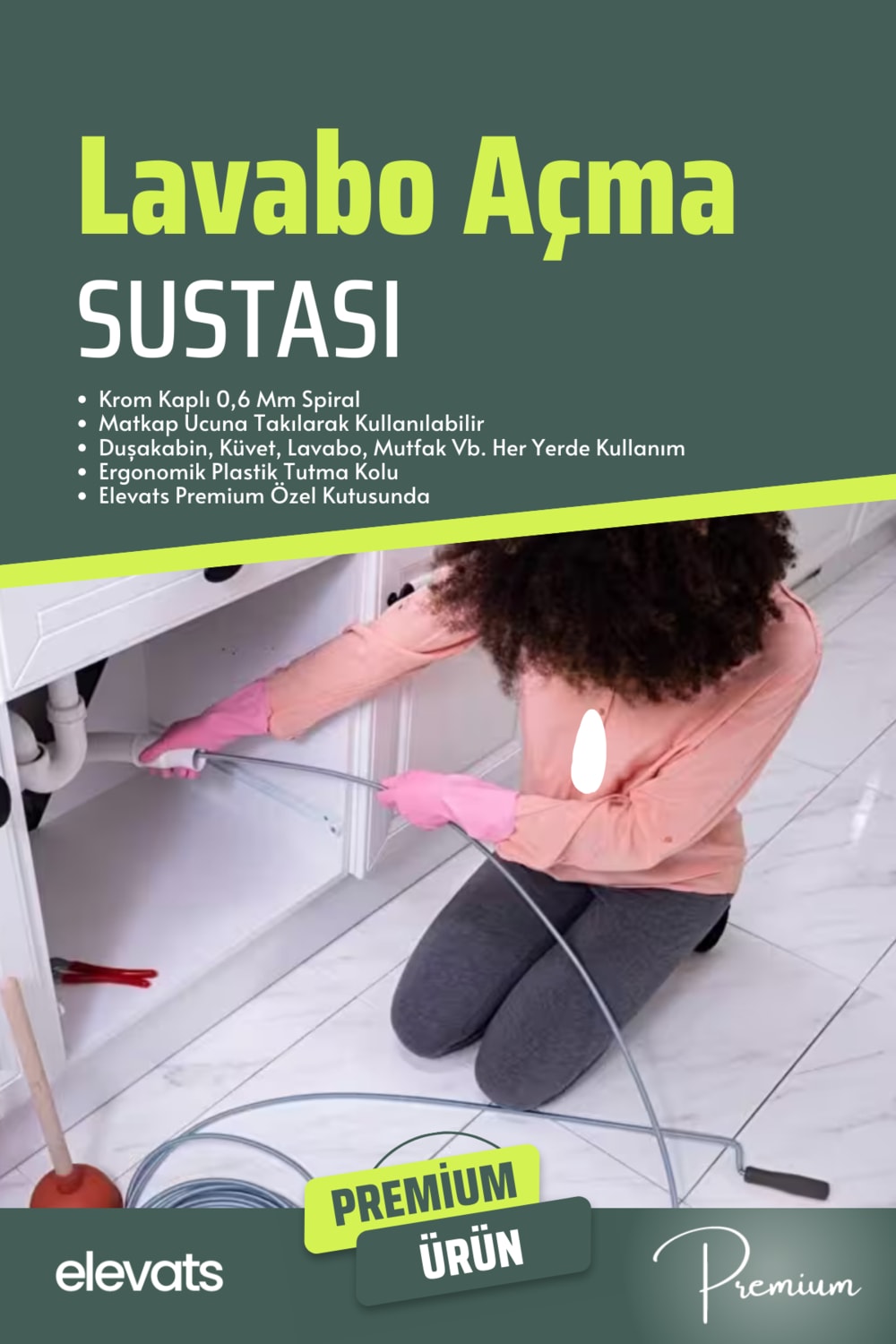 Premium 3 Metre Lavabo Açma Sustası Lavabo Gider Boruları Açma Teli