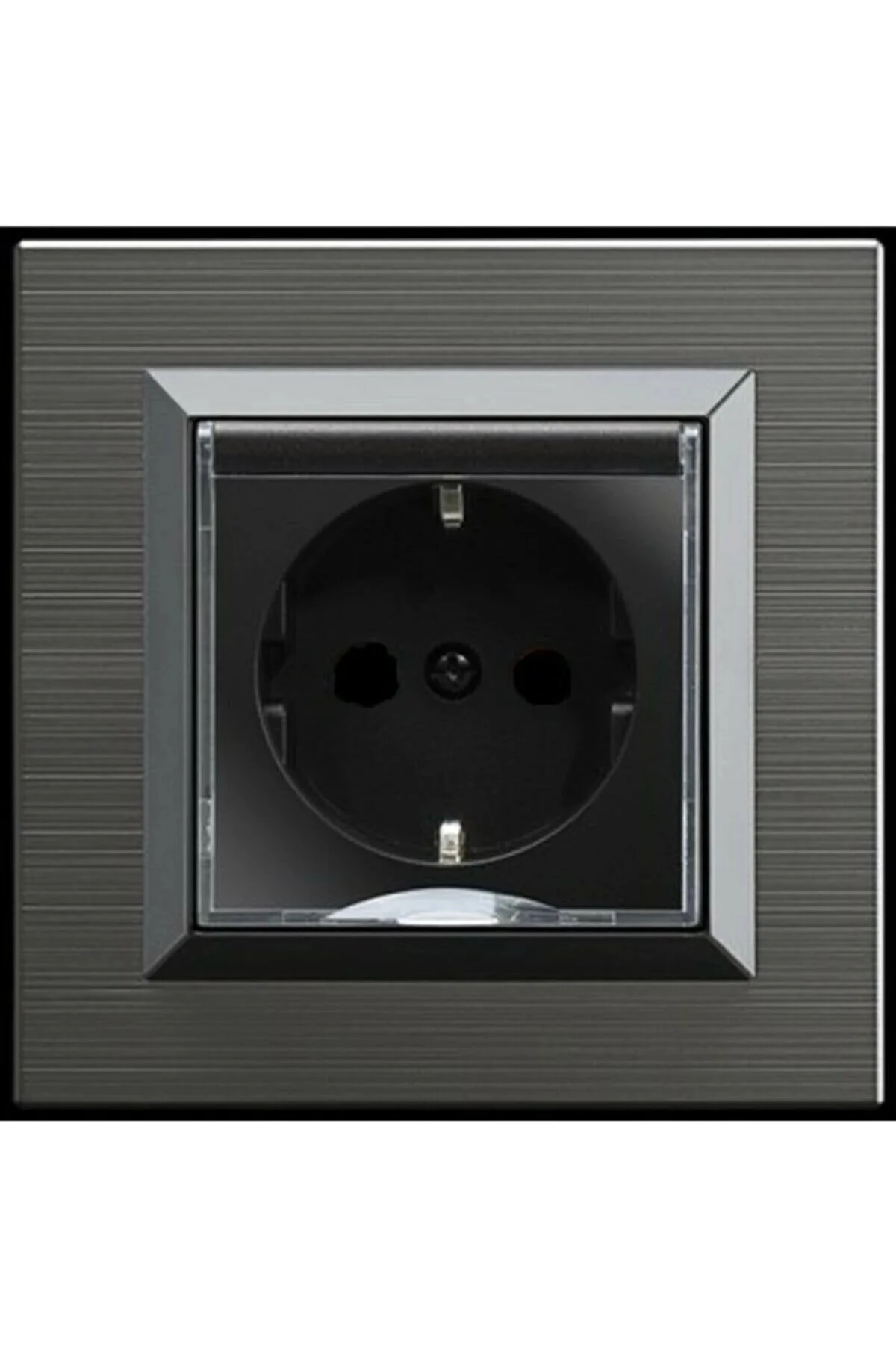 Vsn Ovivo Quantum Metalik Siyah Kapaklı Priz+Manyetik Gri Tekli Çerçeve