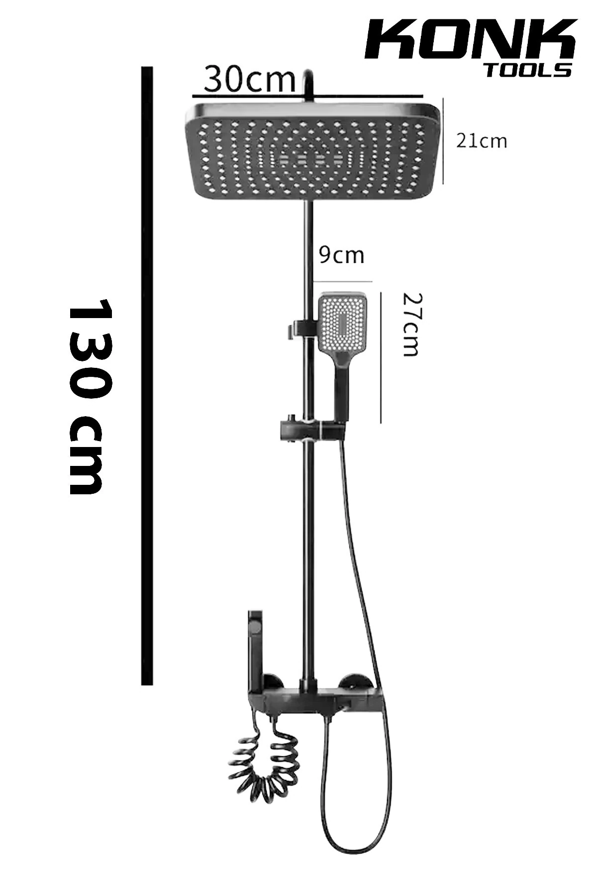Piyano 5 Fonksiyonlu Krom Banyo Bataryalı Robot Duş Seti Tepe Duşu Duş Seti 130 cm