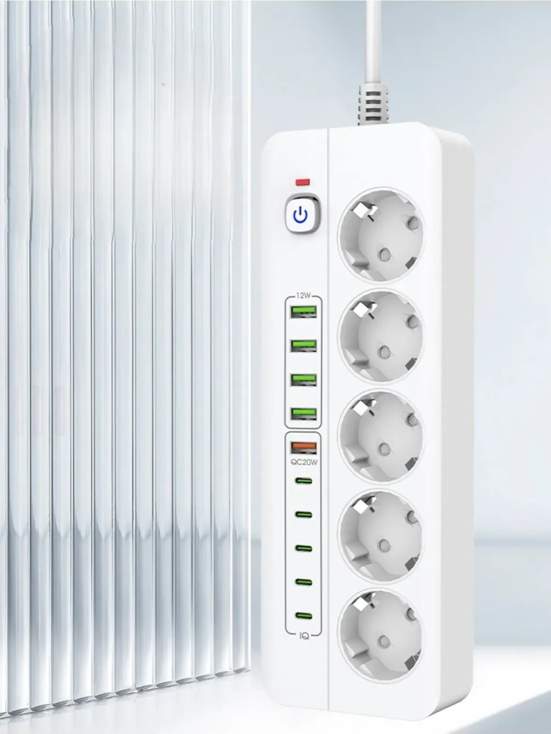 Isıya Dayanıklı Power Tuşlu 5'li Grup Priz 5x USB 5x Type-C Çıkışlı Priz 2 mt Kablolu