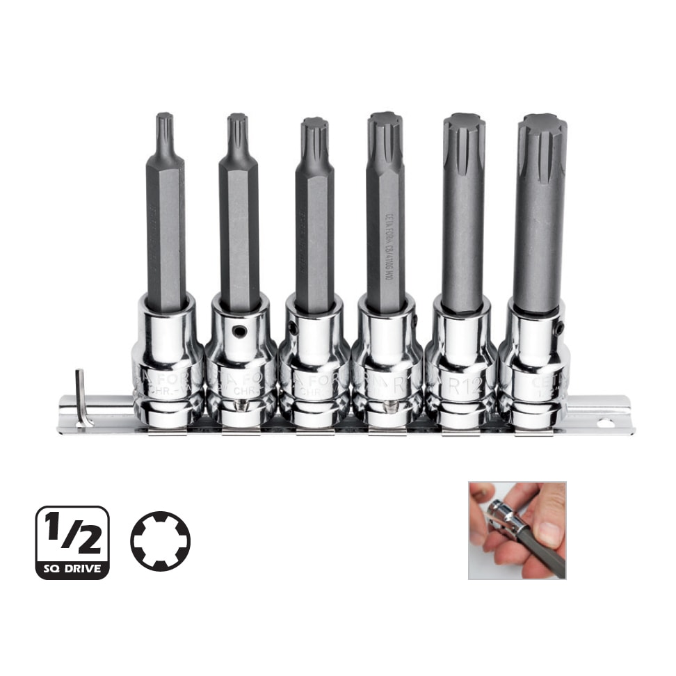 C28S-Rr6L 6 Parça 1/2” Rıbe Uçlu Lokma Takımı (Değişebilir Uçlu) - Uzun Tip