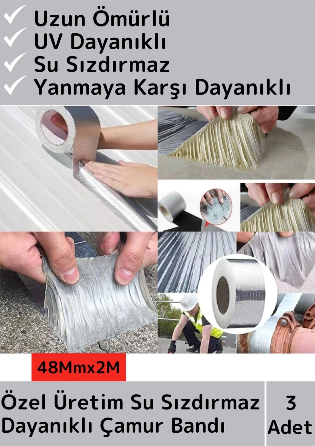 Özel Üretim Su Geçirmez Isıya Dayanıklı Alüminyum Ultra Güçlü Tamir Bandı Çamur Bant 3 Adet