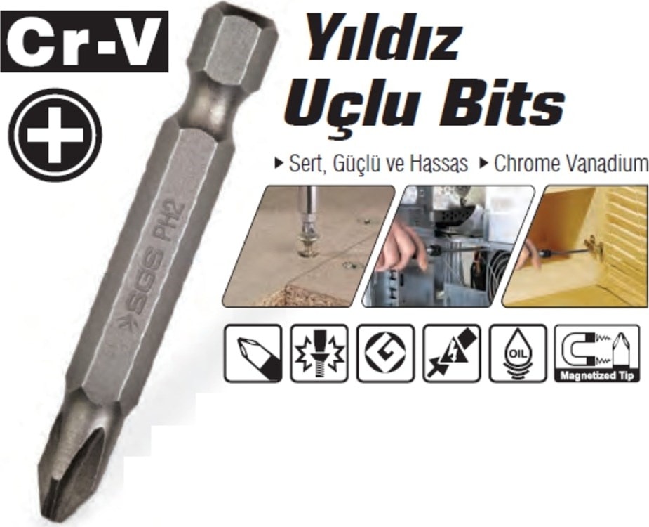 SGS Yıldız Uçlu Bits Ph2 x 25 mm ( 20 Adet ) - Ücretsiz Kargo