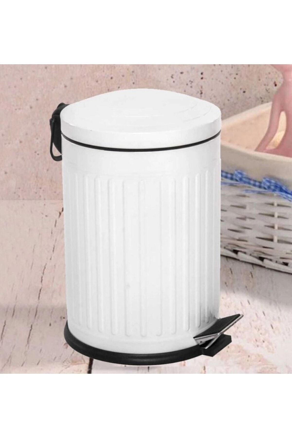 Beyaz 12 Lt Pedallı Vintage Çöp Kovası Mutfak Çöp Kovası Amortisörlü Banyo Çöp Kovası Yavaş Kapak