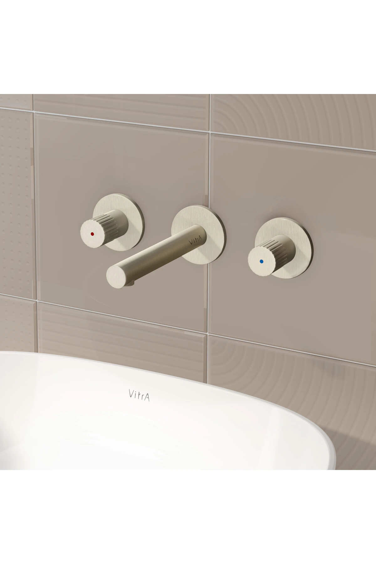 Origin A4258234 Ankastre Lavabo Bataryası, 3 Rozetli, Sıva Üstü, Fırçalı Nikel