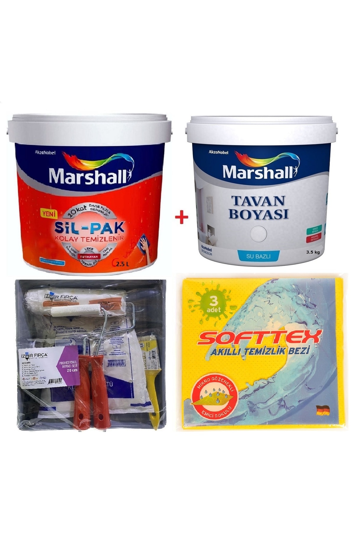 MARSHALL Sil-pak Silikonlu Duvar Boyası 2.5 lt + Tavan Boyası 3.5 kg + Duvar Boyama Seti