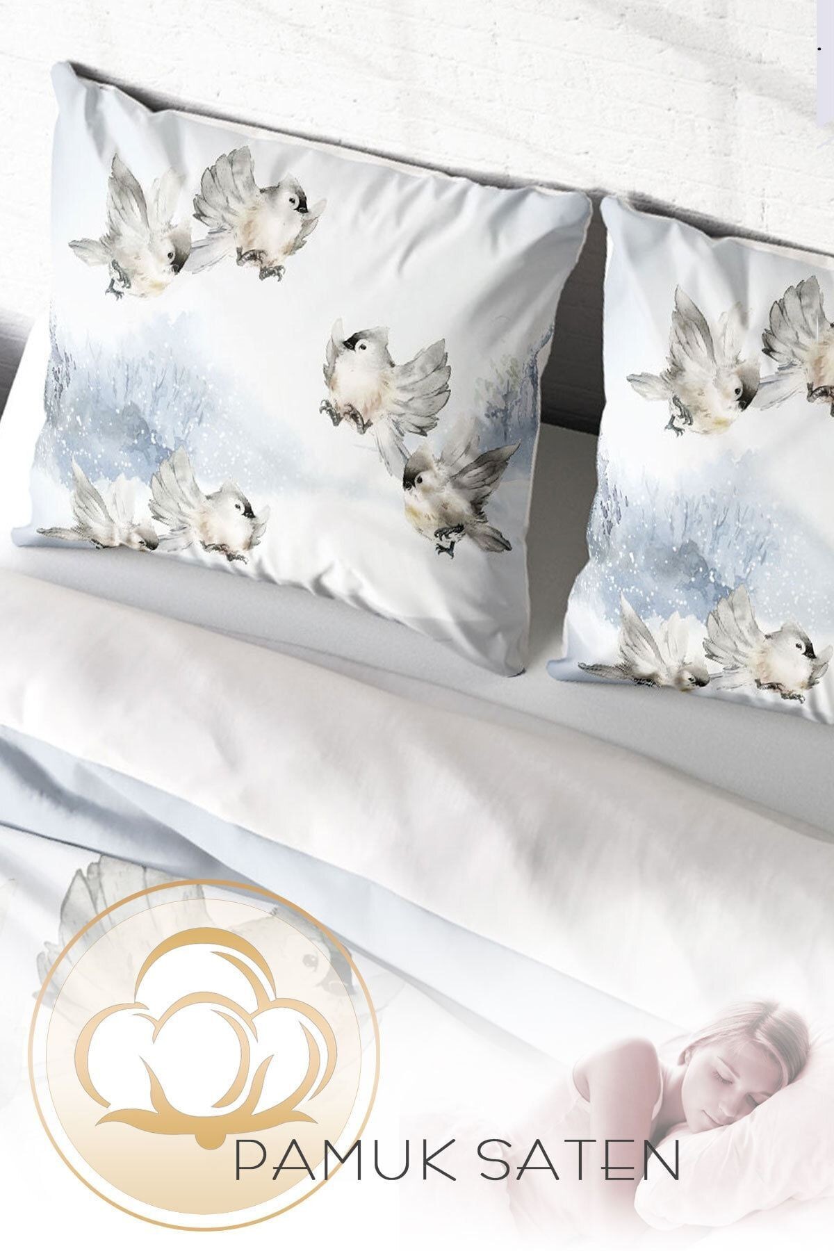 Snow Bird 3d Pamuk Saten Çift Kişilik Nevresim Takımı