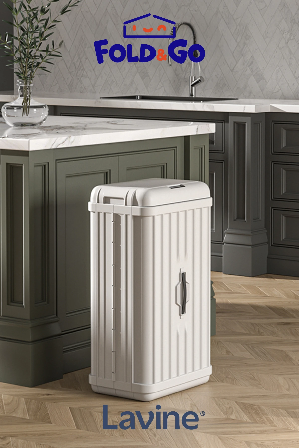 Lavine 50 Lt Sensörlü Çöp Kovası Portatif Katlanabilir Büyük Boy Premium ”beyaz”