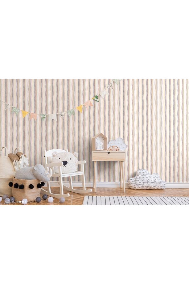 Ada Kids 8906-1 Duvar Kağıdı Beyaz Simli Çizgili