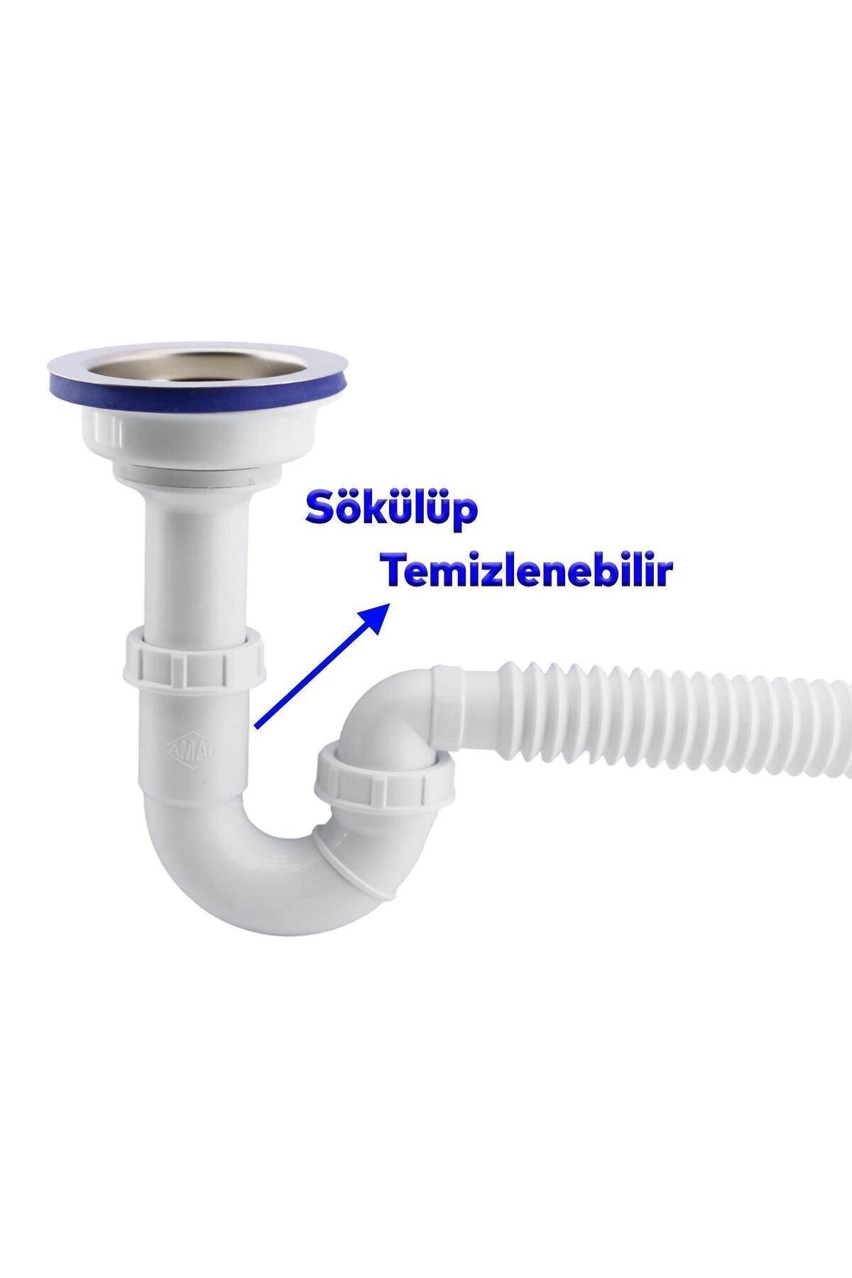 Süzgeçli Geniş Kafalı Körüklü Işyeri Evye Lavabo Sifonu Pis Su Gideri Borusu Plastik 15-35 Cm