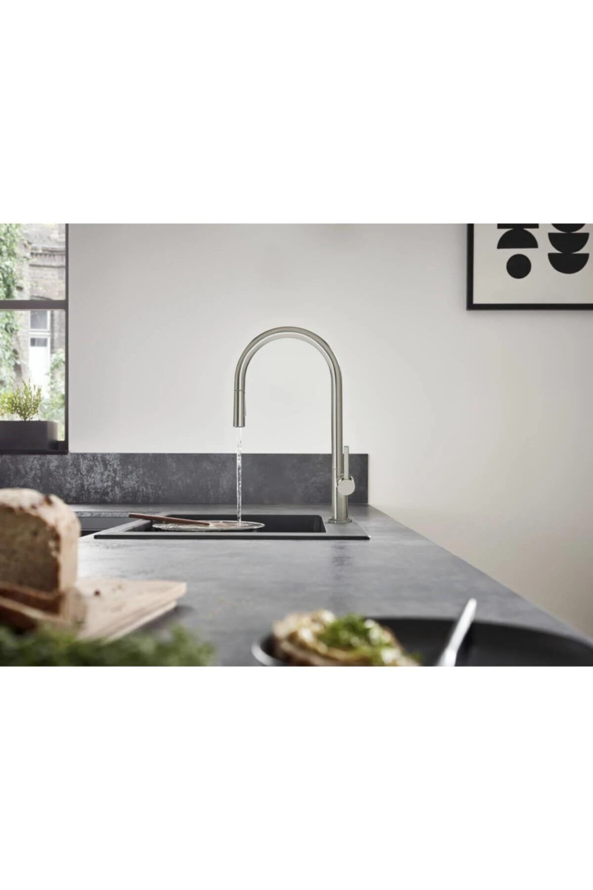 72800800 Talis M54 Tek Kollu Eviye Bataryası 210, Çekilebilir Gaga, 1jet Paslanmaz Çelik