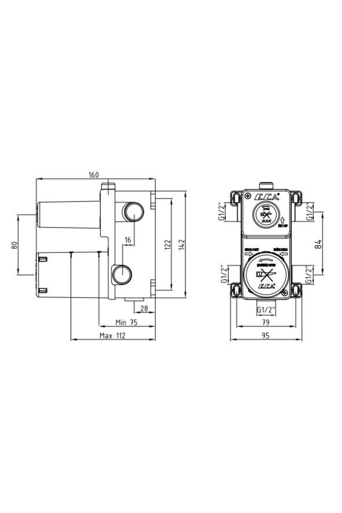 Mina Ankastre Banyo Bataryası 2 Parça Set / 3 Yollu (102167304H-K+102166301)