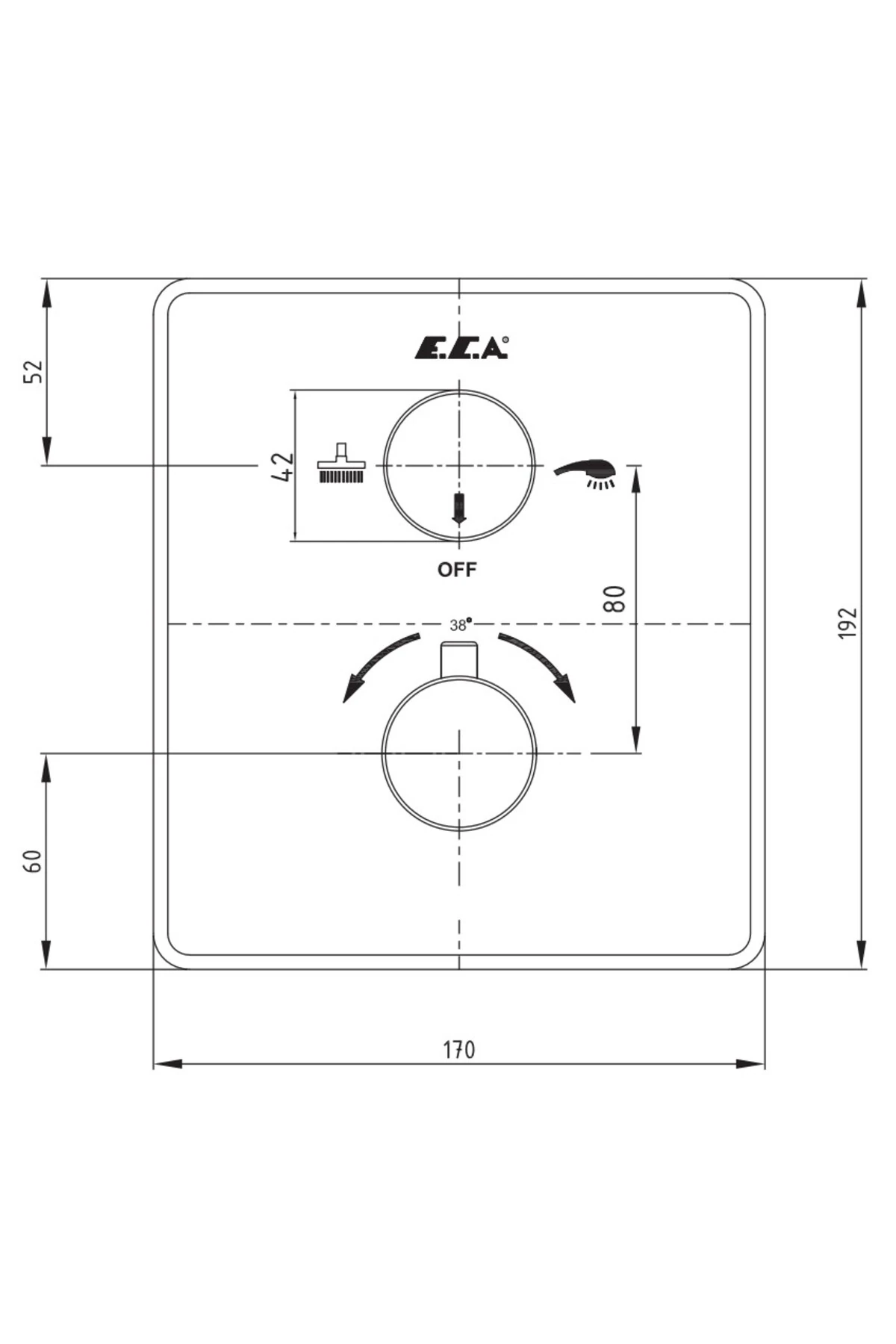 Termostatik Ankastre Banyo Bataryası Sıva Üstü 2 Yollu 102167215-KDE