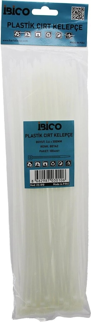100PCS Beyaz 3.6X300MM Plastik Cırt Kelepçe (5047)