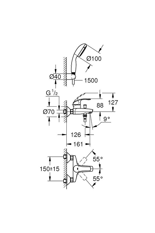 - Eurosmart Sıngle-lever Bath/shower Mıxer 1/2″ - 33302002