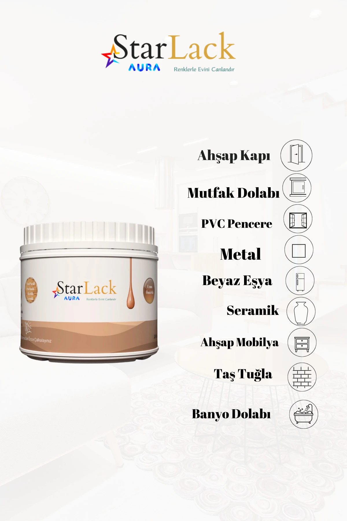 Aura Hibrit Vernik 500ml ( Tezgah-fayans-dolap-cam-plastik-ahşap-kapı )