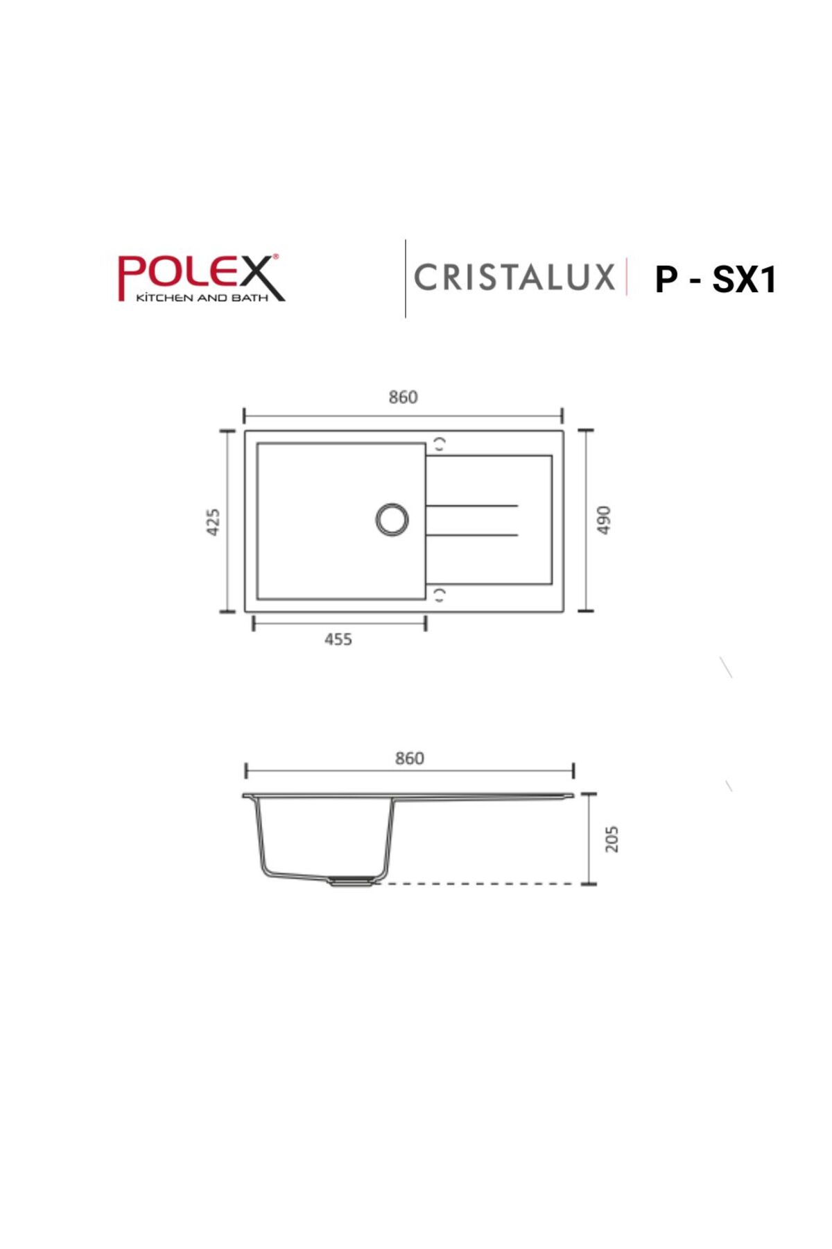 Cristalüx Granit Evye P-sx1 Beyaz Tezgah Altı Ve Tezgah Üstü Mutfak Evyesi 86x49,5cm
