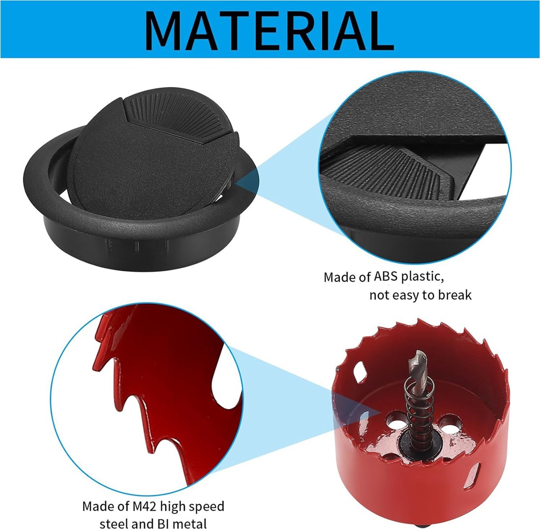 20'li Paket Kablo Grommet Masası, Kablo Geçidi, 1 x Delik Testeresi ile 60 mm Plastik Kablo Kapağı, Siyah Kablo Çıkışı Yuvarlak (Yurt Dışından)