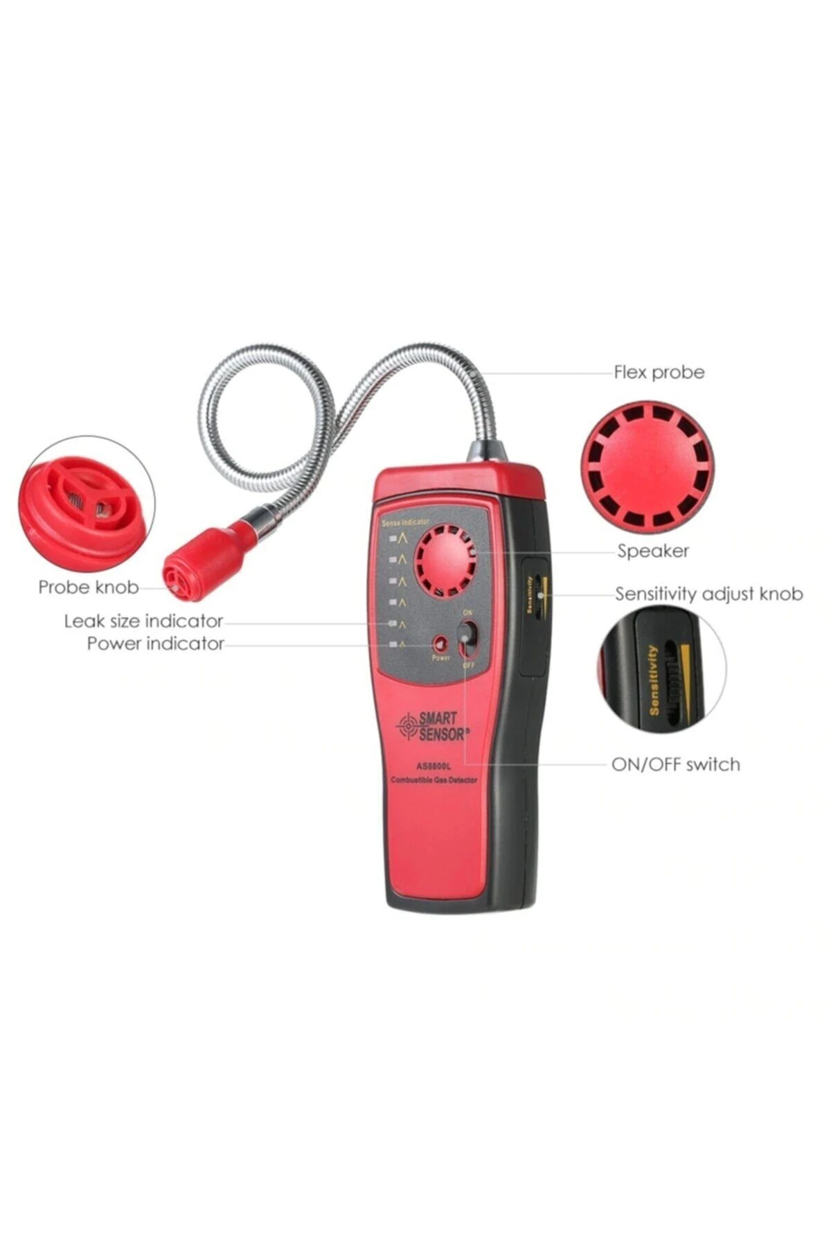 Gaz Analizörü Yanıcı El Dedektörü Doğal Gaz Kaçak Belirleme Ölçüm Cihazı Ses Ve Işık Alarmı AS8800L