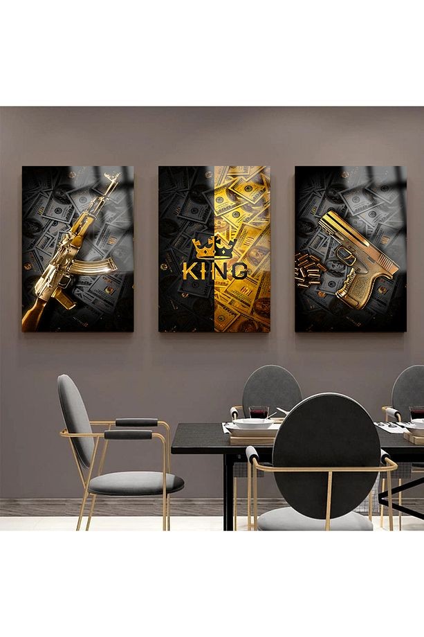 GOLD DETAYLI TASARIM SET TABLO 3 ADET CAM TABLO EV HEDİYESİ KIRILMAZ LÜKS MODERN CAM TABLO