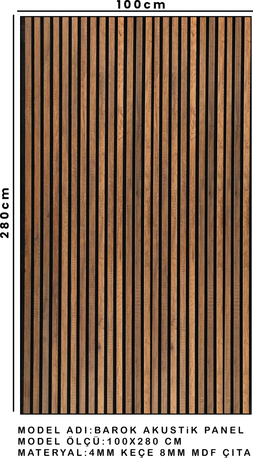 Mdf Ahşap Akustik Duvar Paneli 100 x 280 cm ( Barok )
