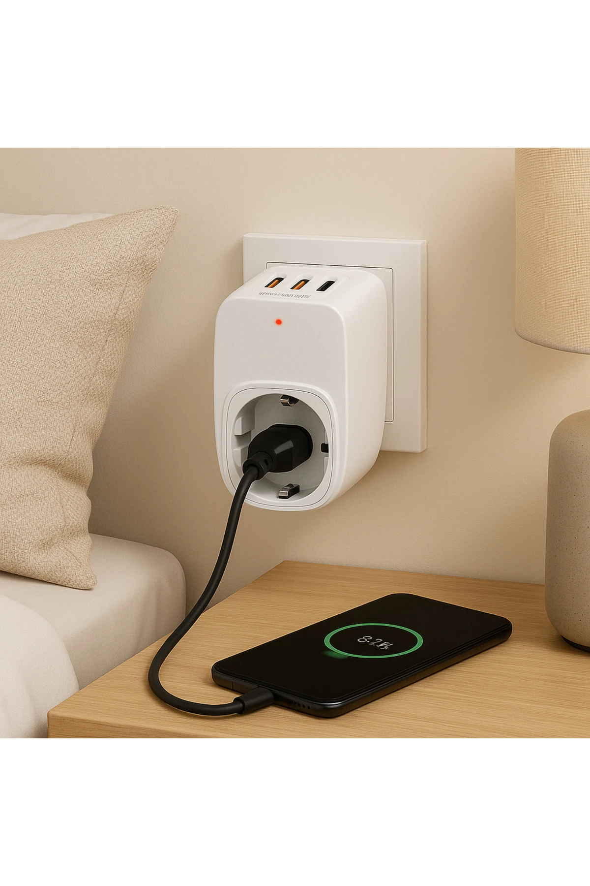 Akıllı Duvar Prizi – 3 Port, Hızlı Şarj Uyumlu, Kompakt Tasarım