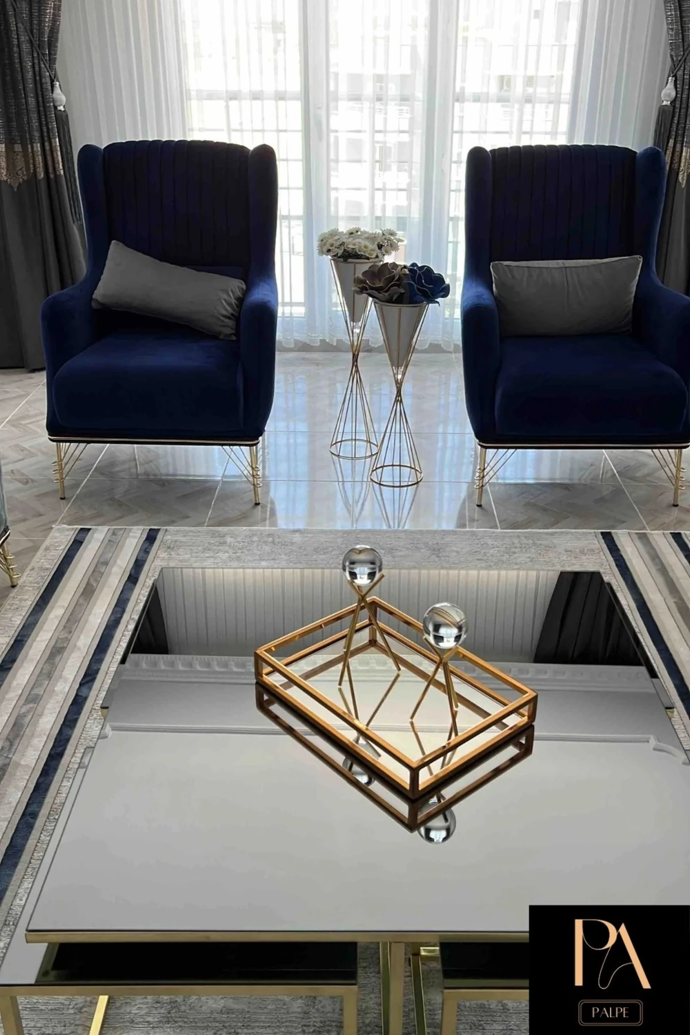 Gold Sade Küreli 2'li Metal Biblo Obje Ev Aksesuar Masa Konsol Orta Sehpa Dresuar Salon Ofis Dekoru