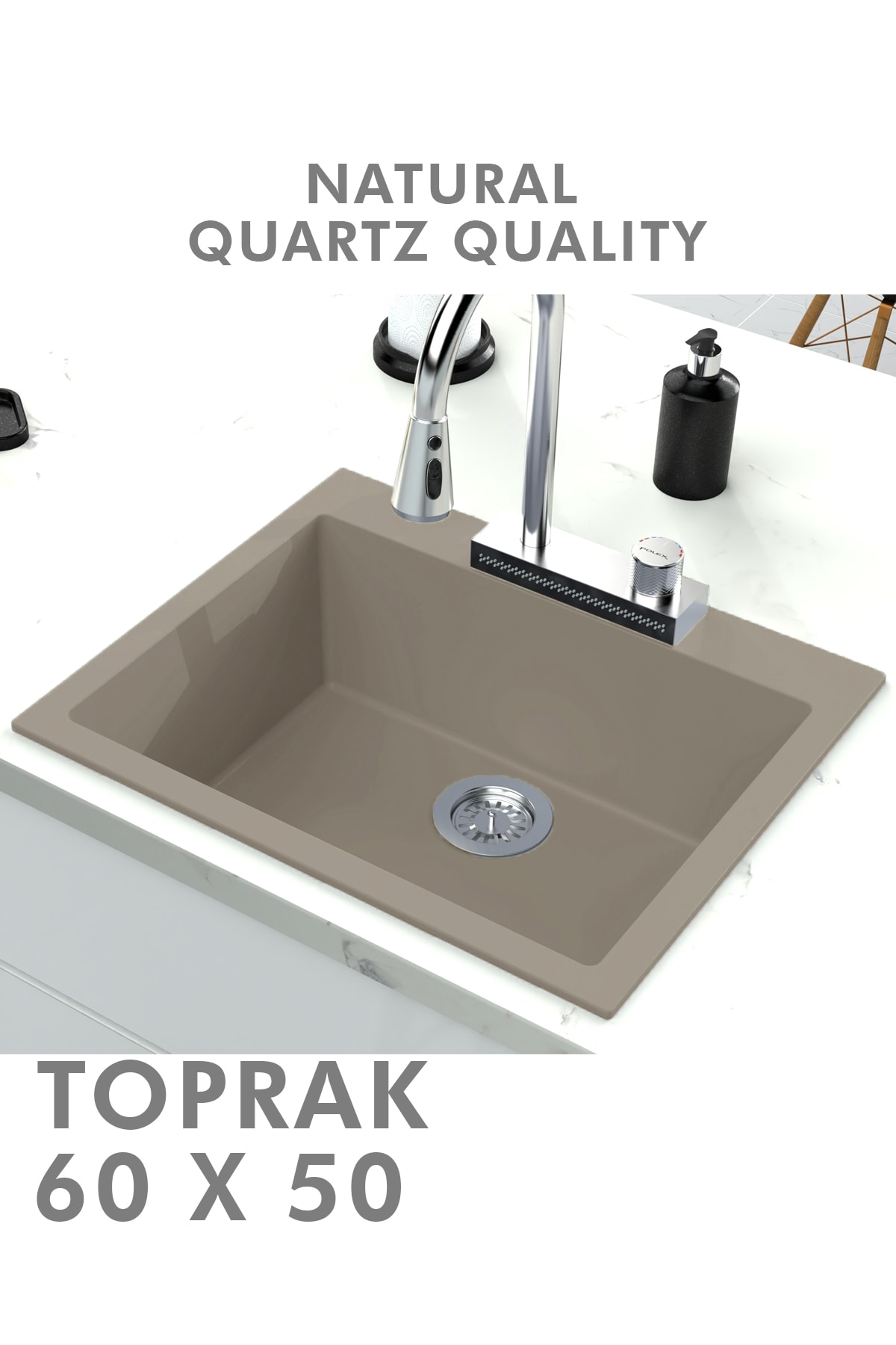 Granit Eviye 1 Gözlü Toprak 60x50 Granit Evye Kuvars