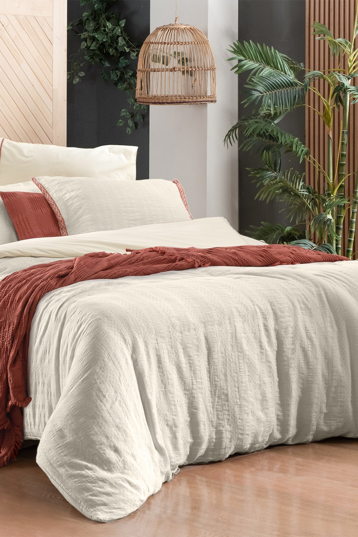 Palencia Ekru Çift Kişilik %100 Pamuk Mood Comfort Nevresim Takımı