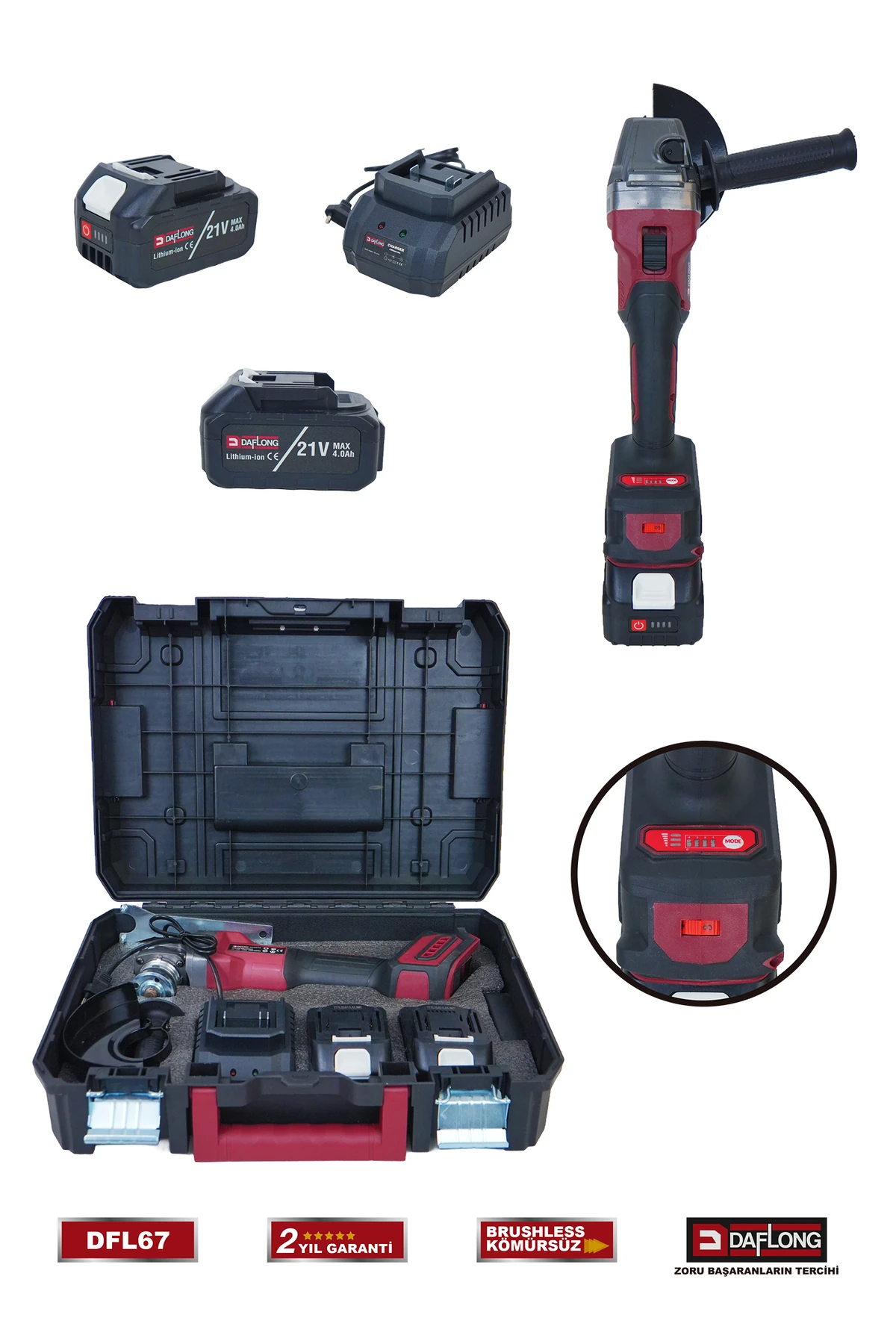 PRO 21V ÇİFT AKÜ 6 KADEME DEVİR AYARLI KÖMÜRSÜZ ŞARJLI TAŞLAMA SPİRAL DFL-67