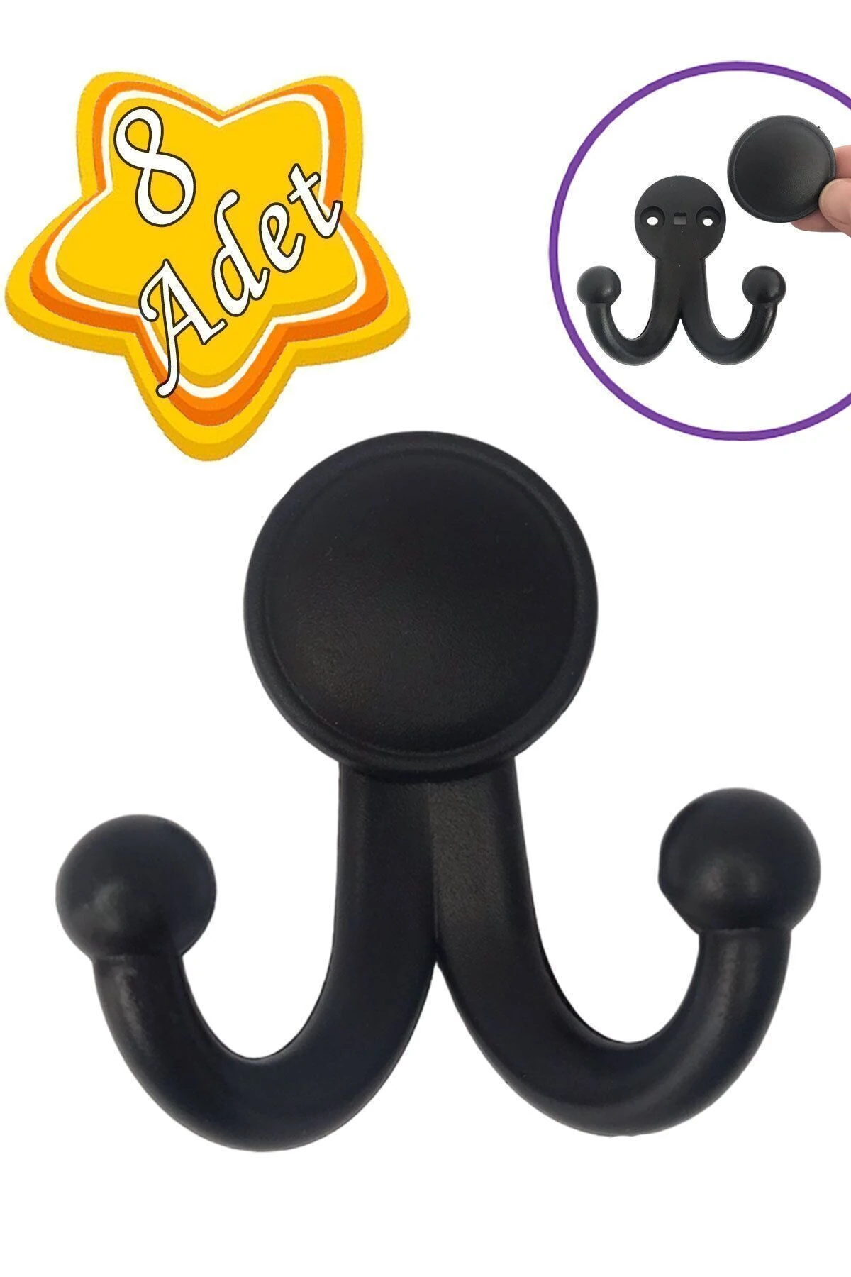 8 Adet Karagül Siyah Askı Askılık Vestiyer Banyo Dolap Elbise Askısı Sert Plastik