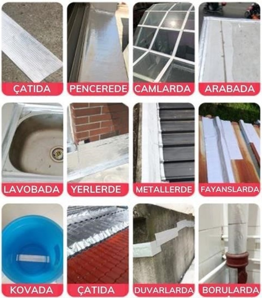OZKUVVET 5 cm x 5 Metre Alüminyum Folyo Kauçuk Bant Yüksek Sıcaklığa Dayanan Su Geçirmez Çatı Boru Duvar Çatlak Onarıcı Tamir Yapışkan Bant Folyo