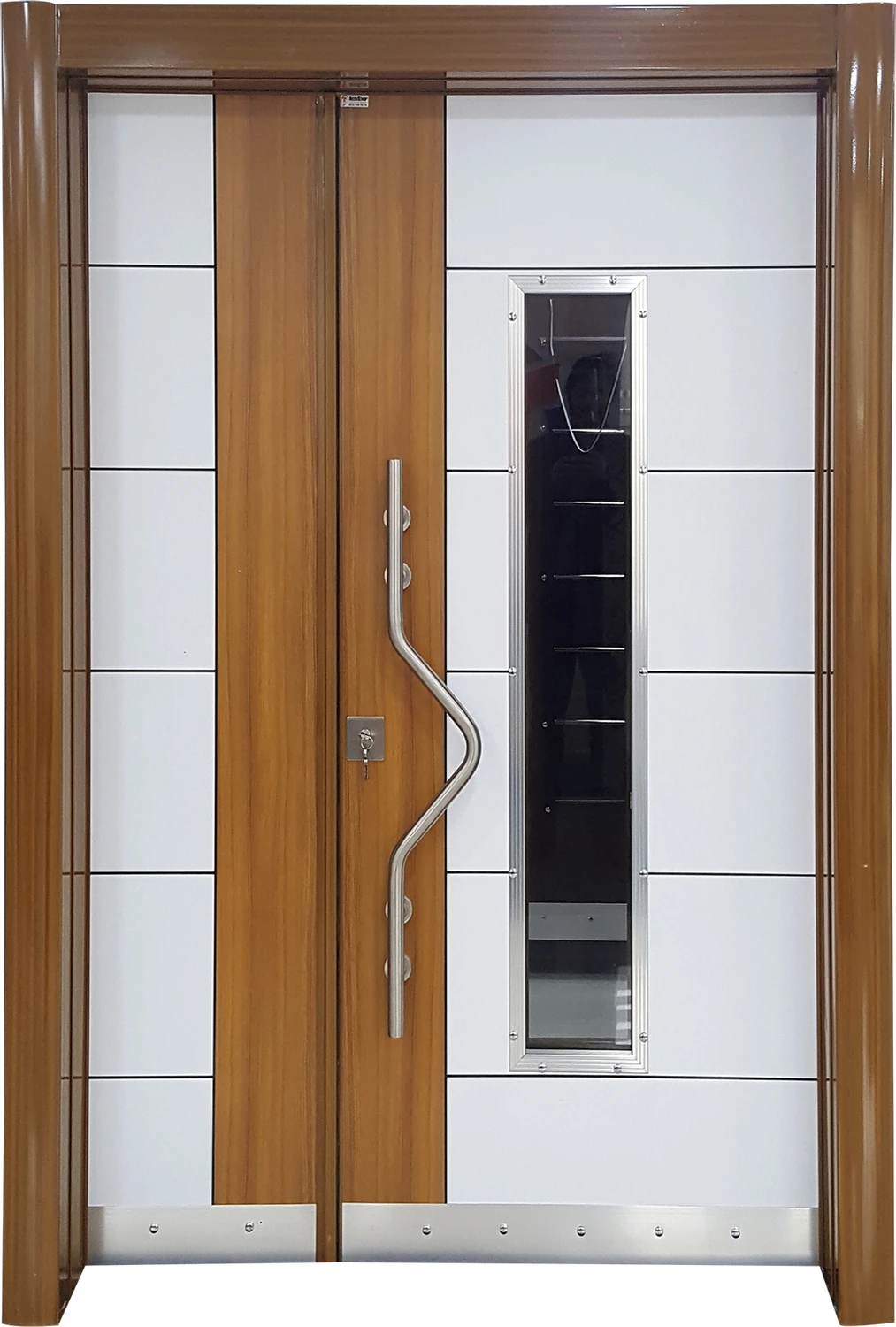 Çelik Kapı, Ahşap Desenli Apartman Girişi Çelik Kapı, Dış Mekan Apartman Kapısı