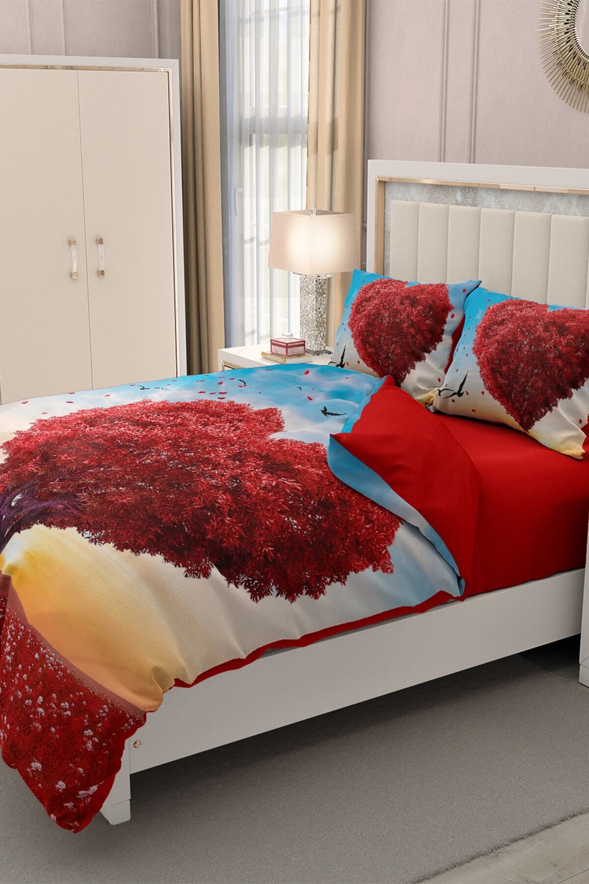 Kıng Sıze Sevgililer Günü Çift Kişilik Nevresim Takımı%100 Pamuk Saten Aşkın Rüyası 220x240cm
